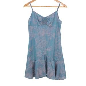 Floral Ruffle Hem Satin Mini Dress Y2K Babydoll Fairy Blue Pink Summer Size S